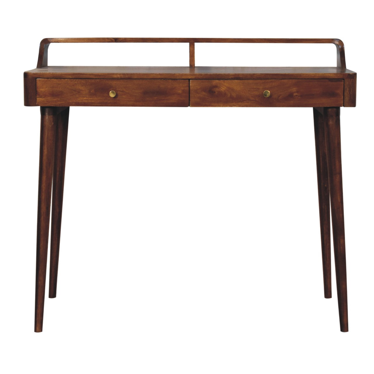 Solid Wood Elevated Chestnut Console Table, 2 Drawers, Dark Brown