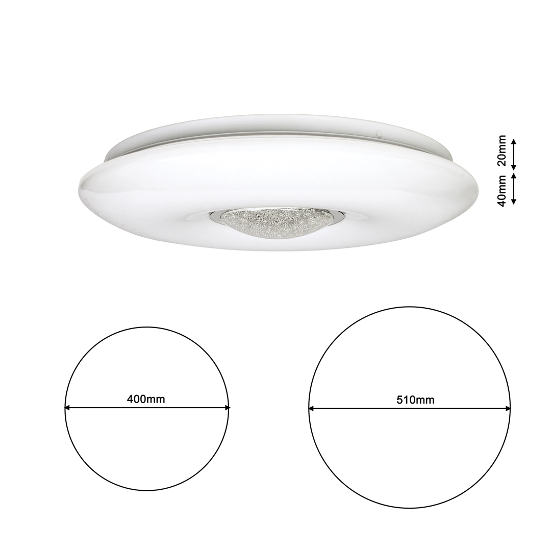 Vela White Led Ceiling Lamp 24w(120w) 42cm  Dimmable And Colour Temperature Adjustable Via Included Remote Control
