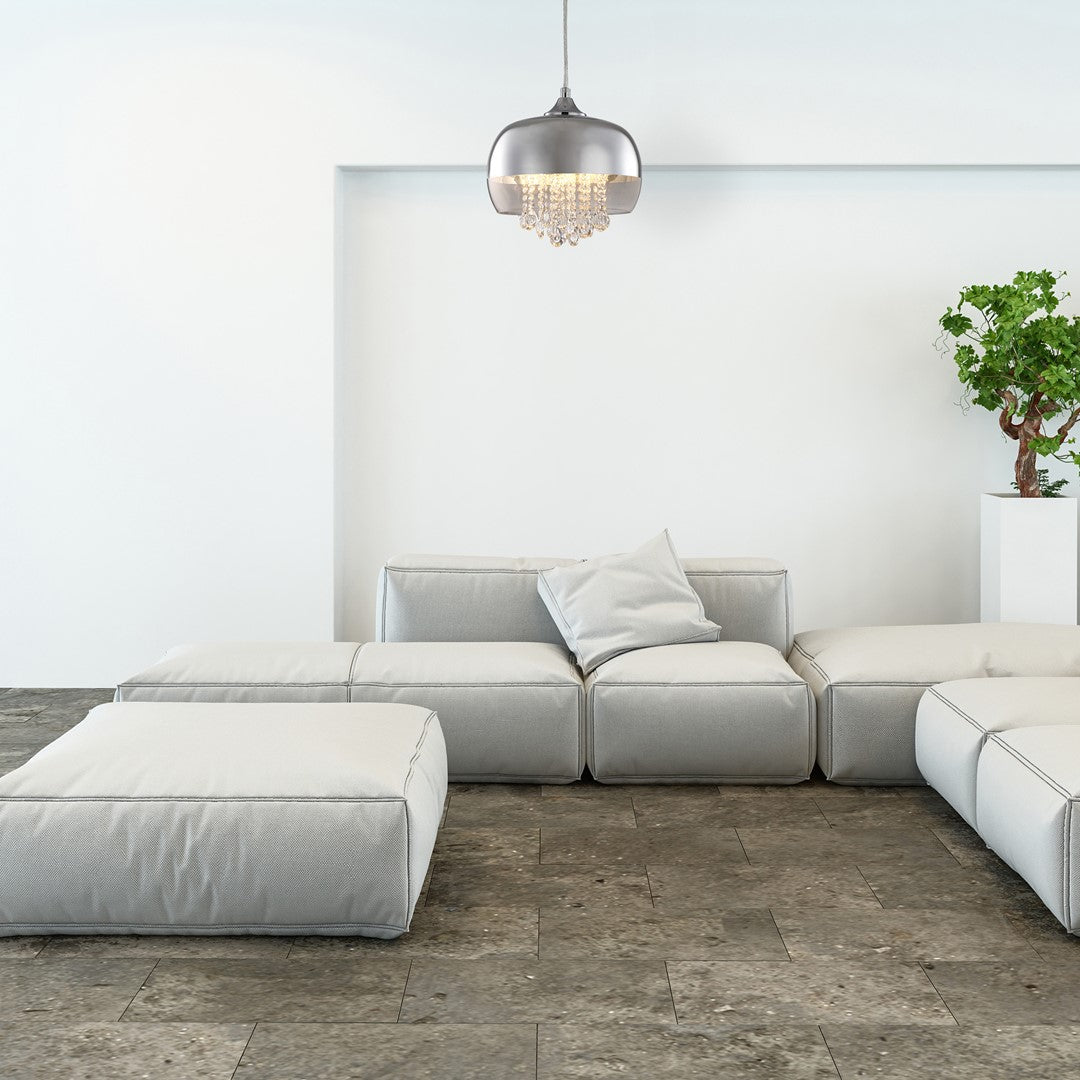 Luna Pendant 21cm 1xe14 Designer Light Crafted From A Chrome Fitting And Glass Shades With Suspended Crystals