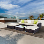 6 Pcs Garden Rattan Sofa Set Sectional Wicker Coffee Table | Brown