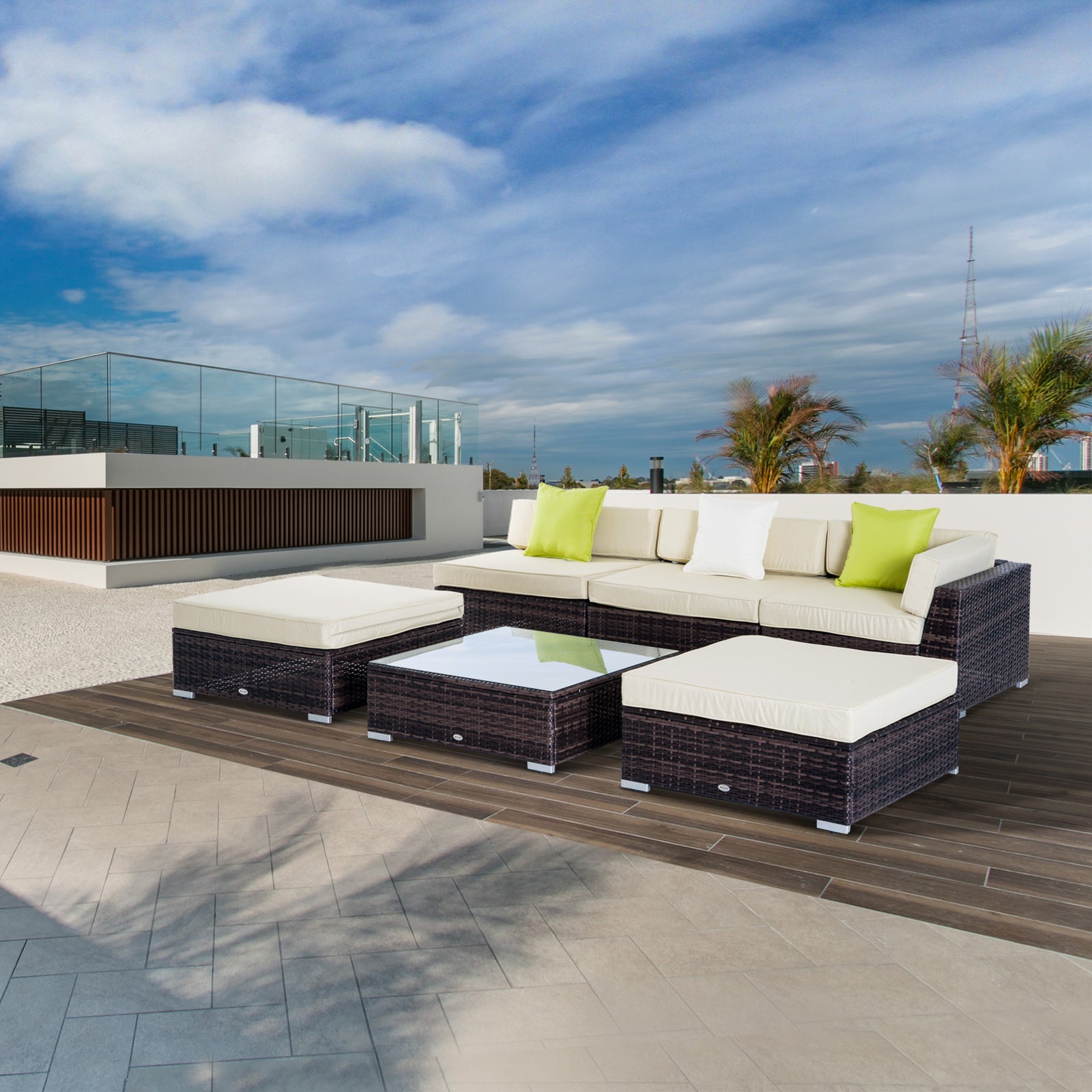 6 Pcs Garden Rattan Sofa Set Sectional Wicker Coffee Table | Brown