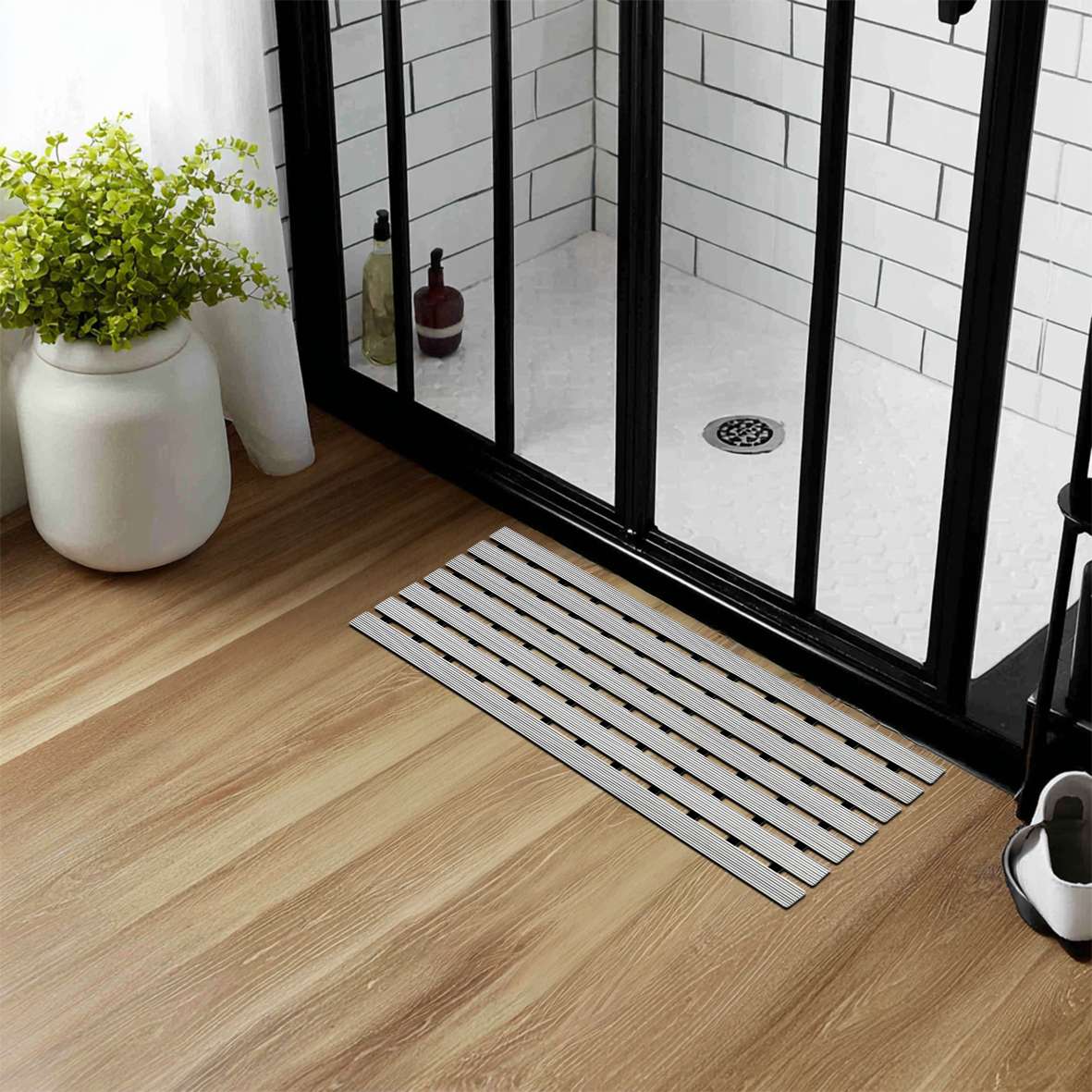Non-slip Pvc Duckboard Shower Mat - 61cm X 25cm | Grey