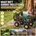 Heavy Duty Garden Trolley Cart On Wheels, 500 Lbs Capacity Large Metal Utility Wagon With Removable Sides, Pneumatic Tires | Black
