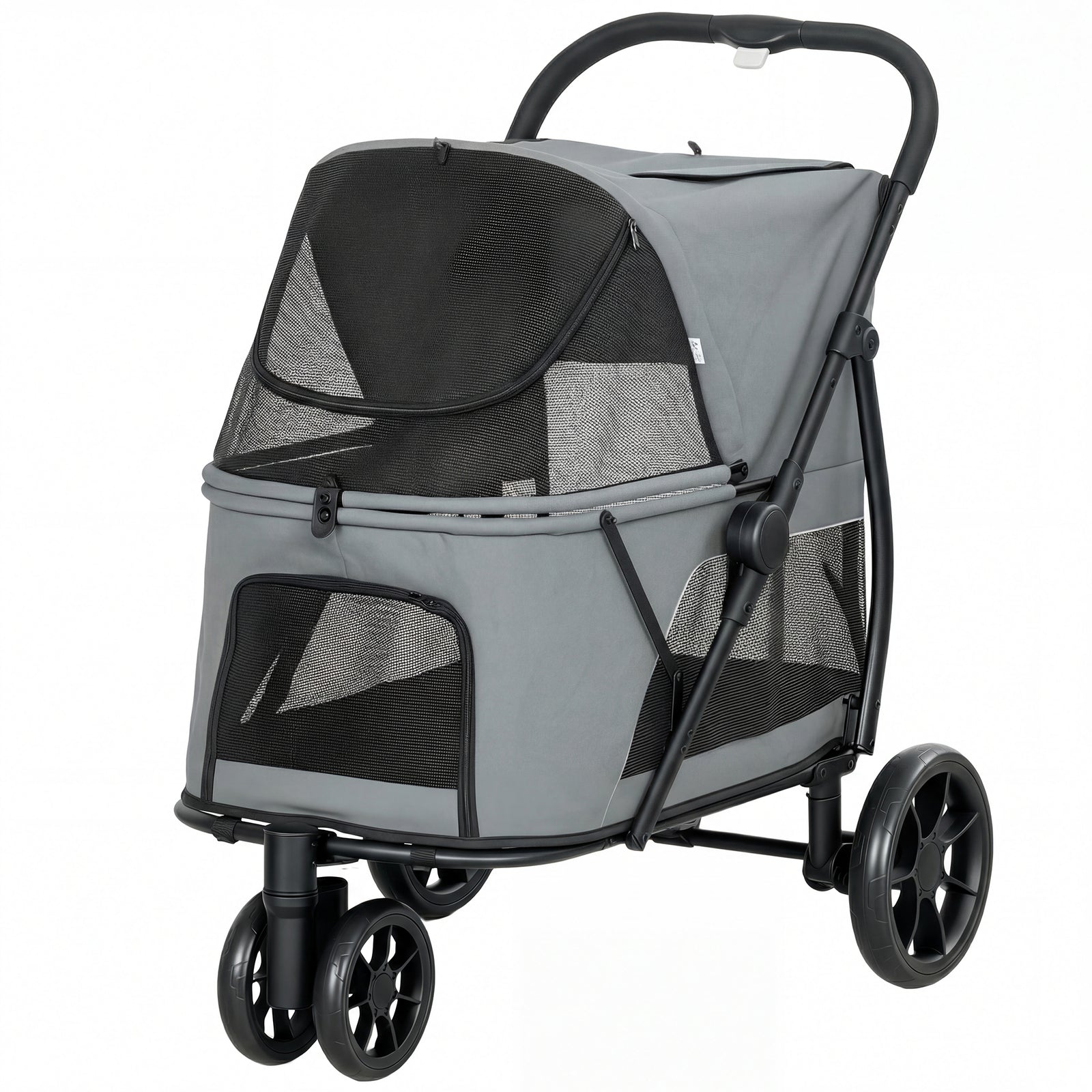 Dog Stroller, 3 Wheels Pet Stroller With Easy One-click Quick Fold | Grey