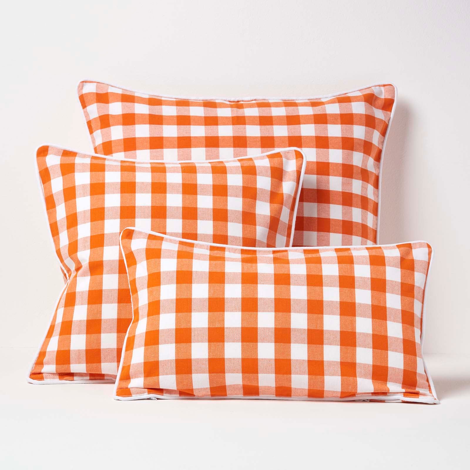 Block Check Cotton Gingham Cushion Cover | 30cm x 50cm | Orange