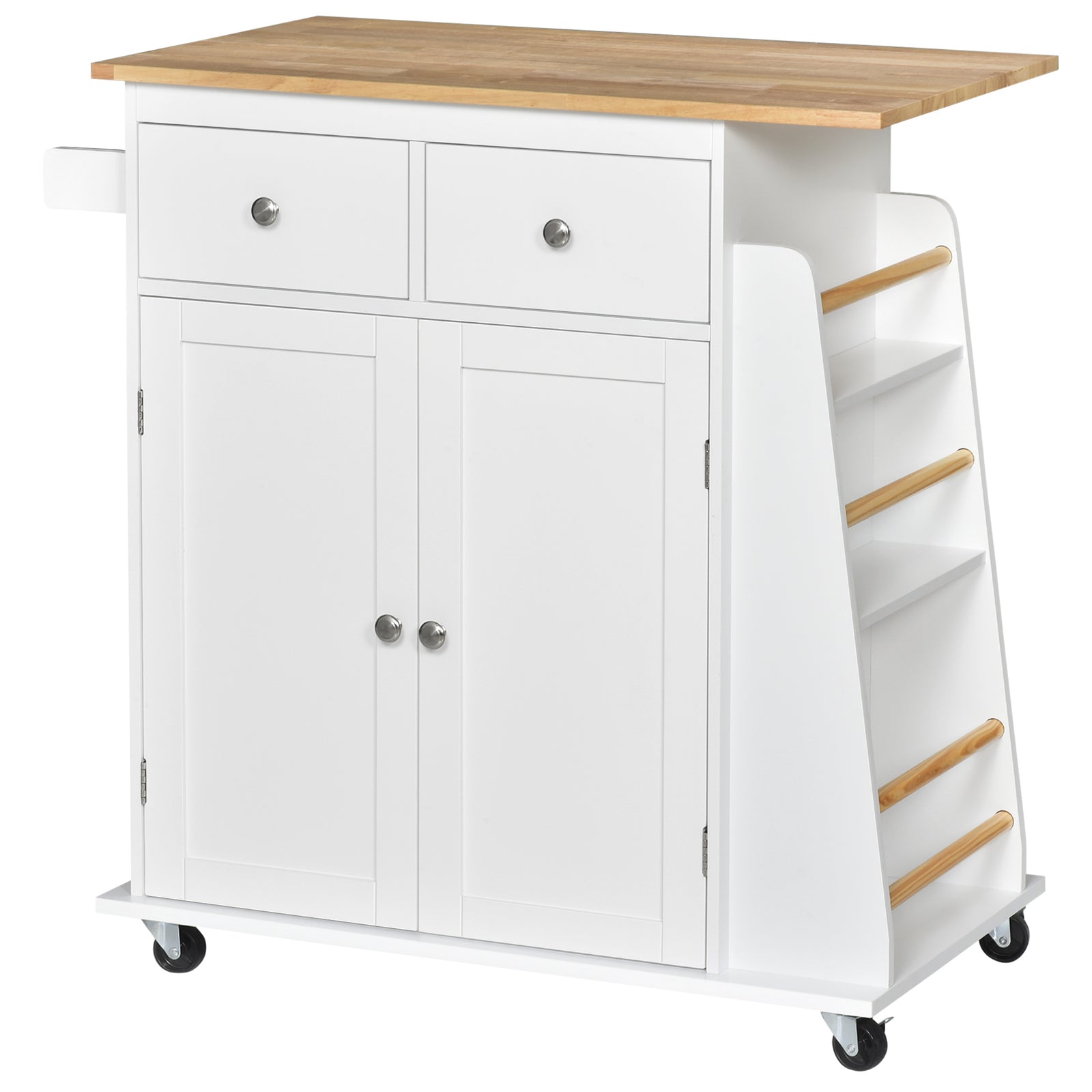 Island Storage Trolley With Rubber Wood Top