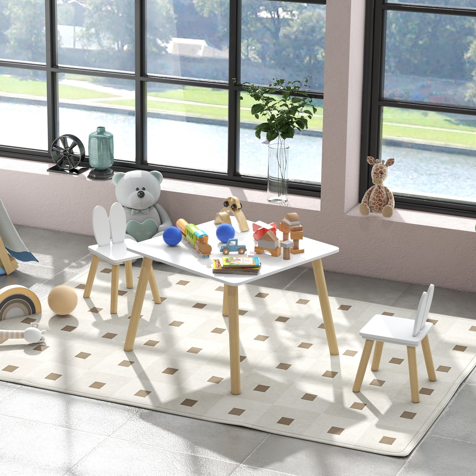 3 Pieces Toddler Table And Chair Set For Nursery, Playroom, Classroom