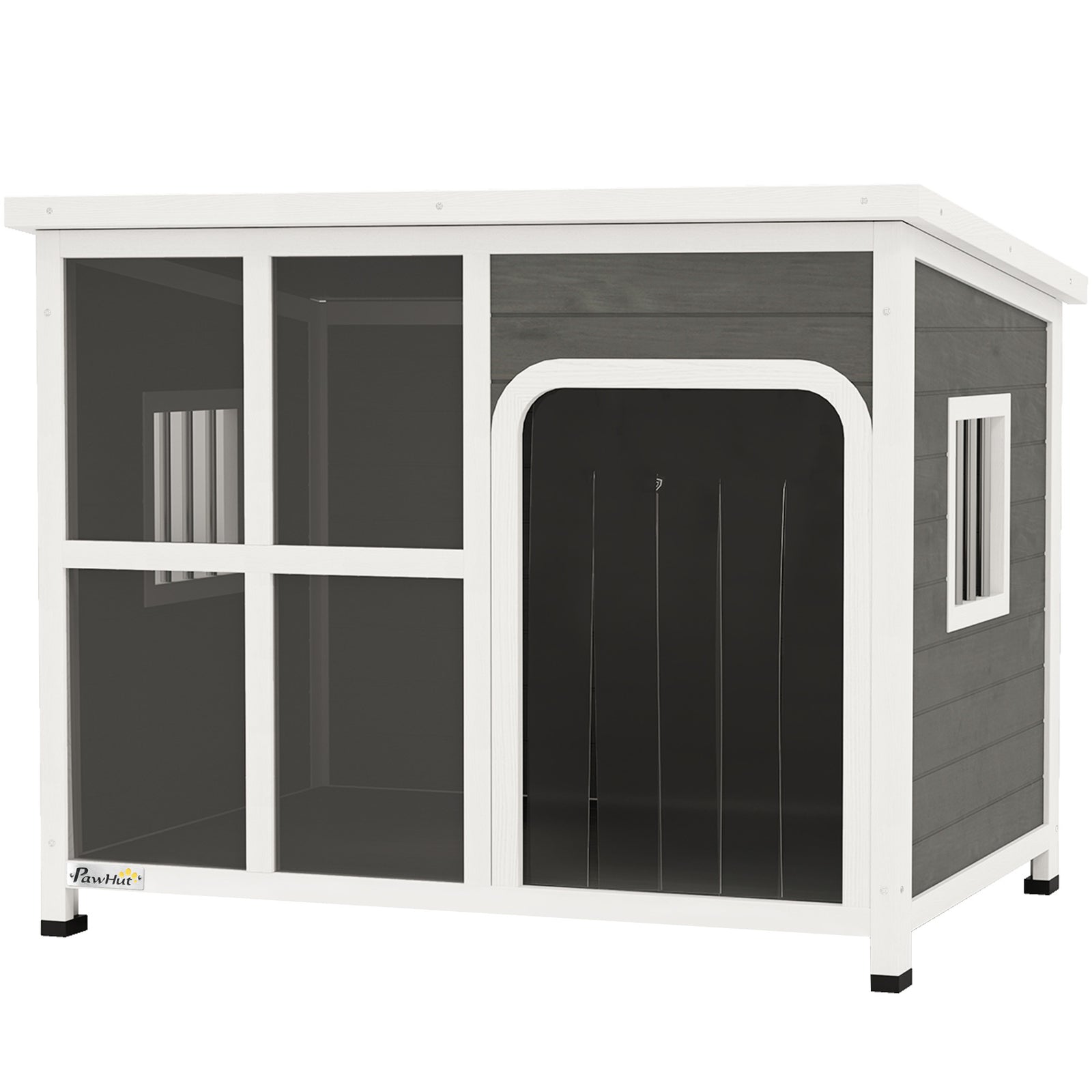 Pawhut Wooden Dog Kennel Outdoor W/ Openable Top | Gray