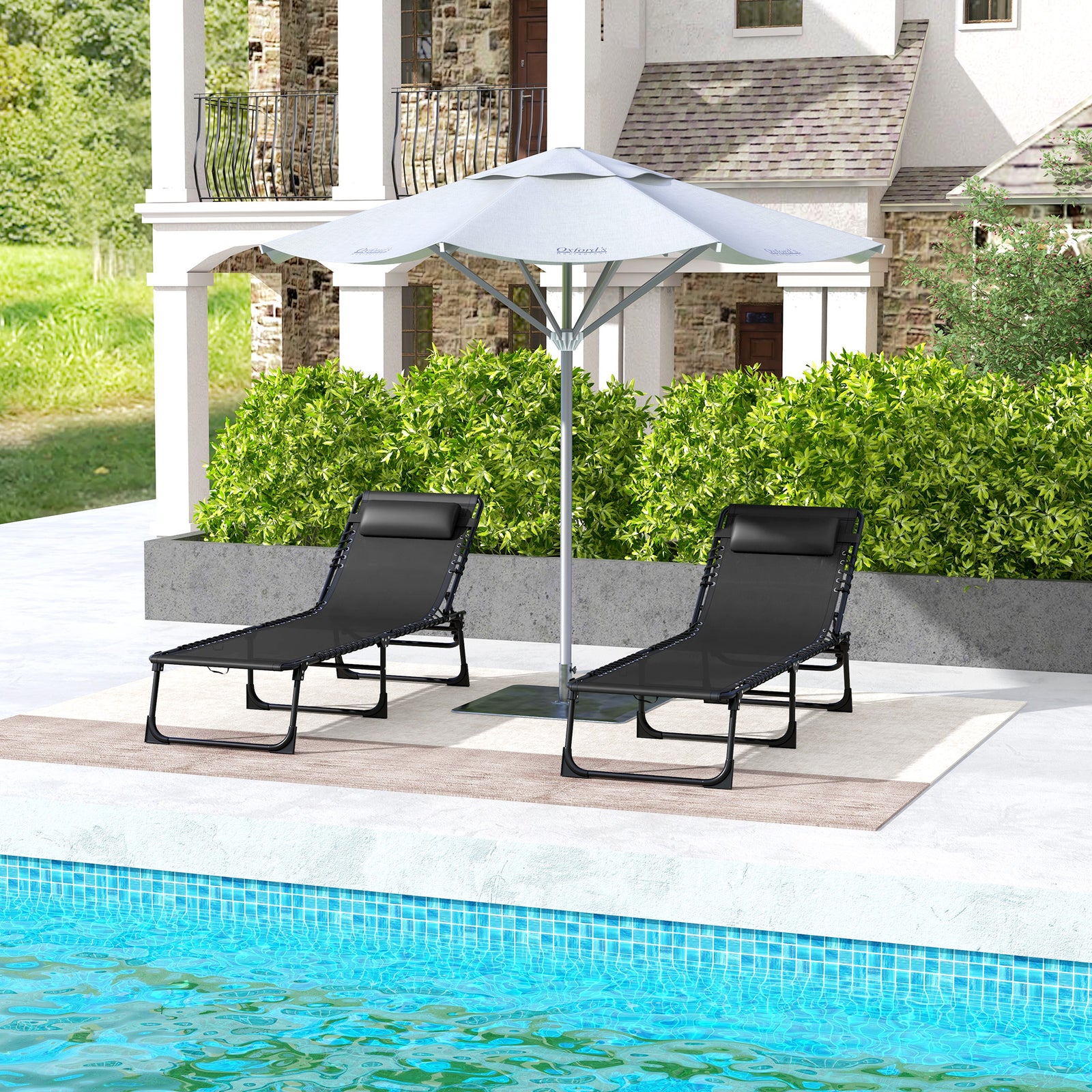2 Pcs Beach Chaise Lounge 4 Adjustable Positions | Set of 2 | Black