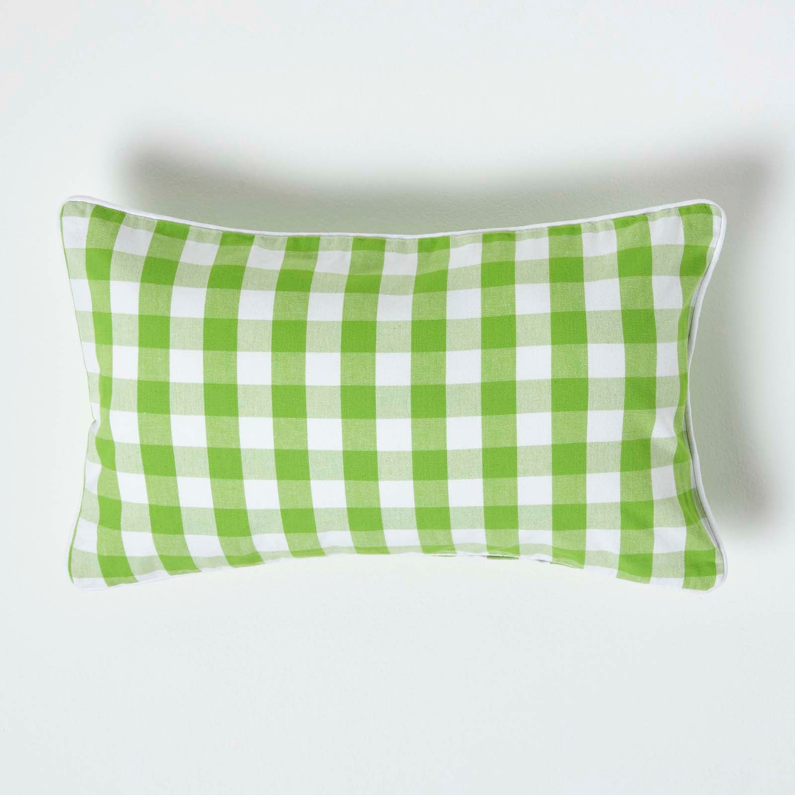 Block Check Cotton Gingham Cushion Cover | 30cm x 50cm | Green