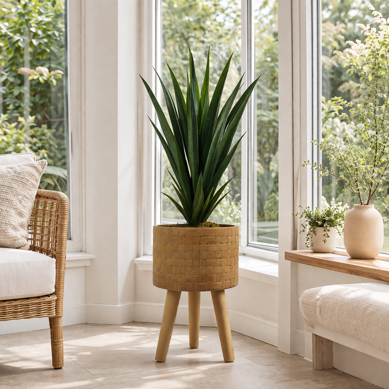 Woven Effect Composite Planter With Stand