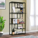 Wood Bookshelf Industrial Style 6 Tier Display Rack