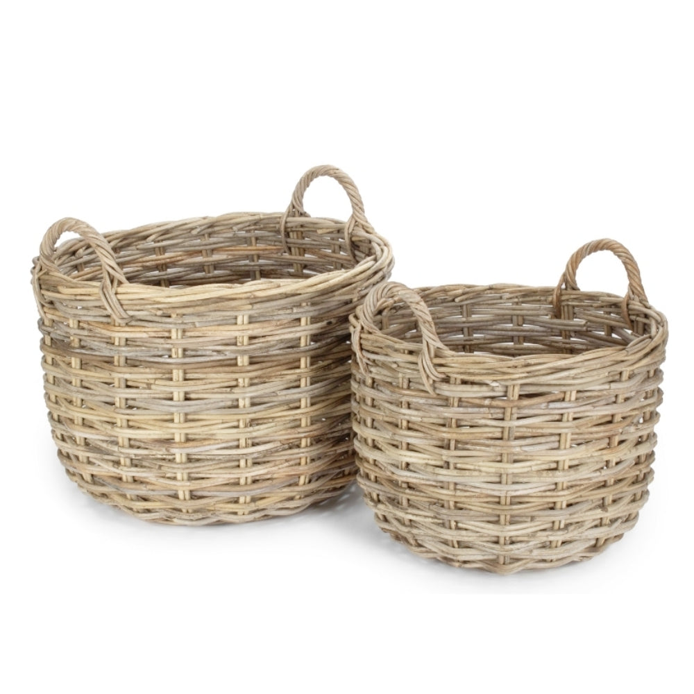 Curved Base Rattan Storage Basket | Set of 2 | Natural