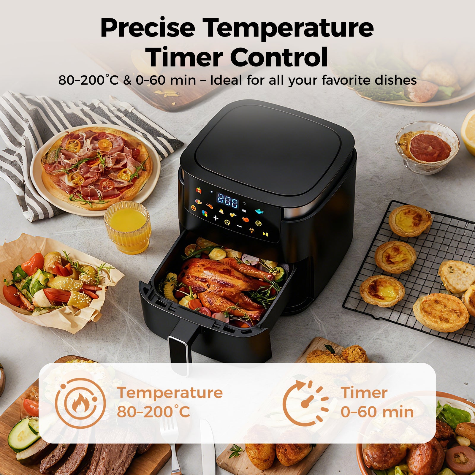 Spector 5l Digital Air Fryer 1500w Oil Free Hot Air Healthy Frying Cooker Black