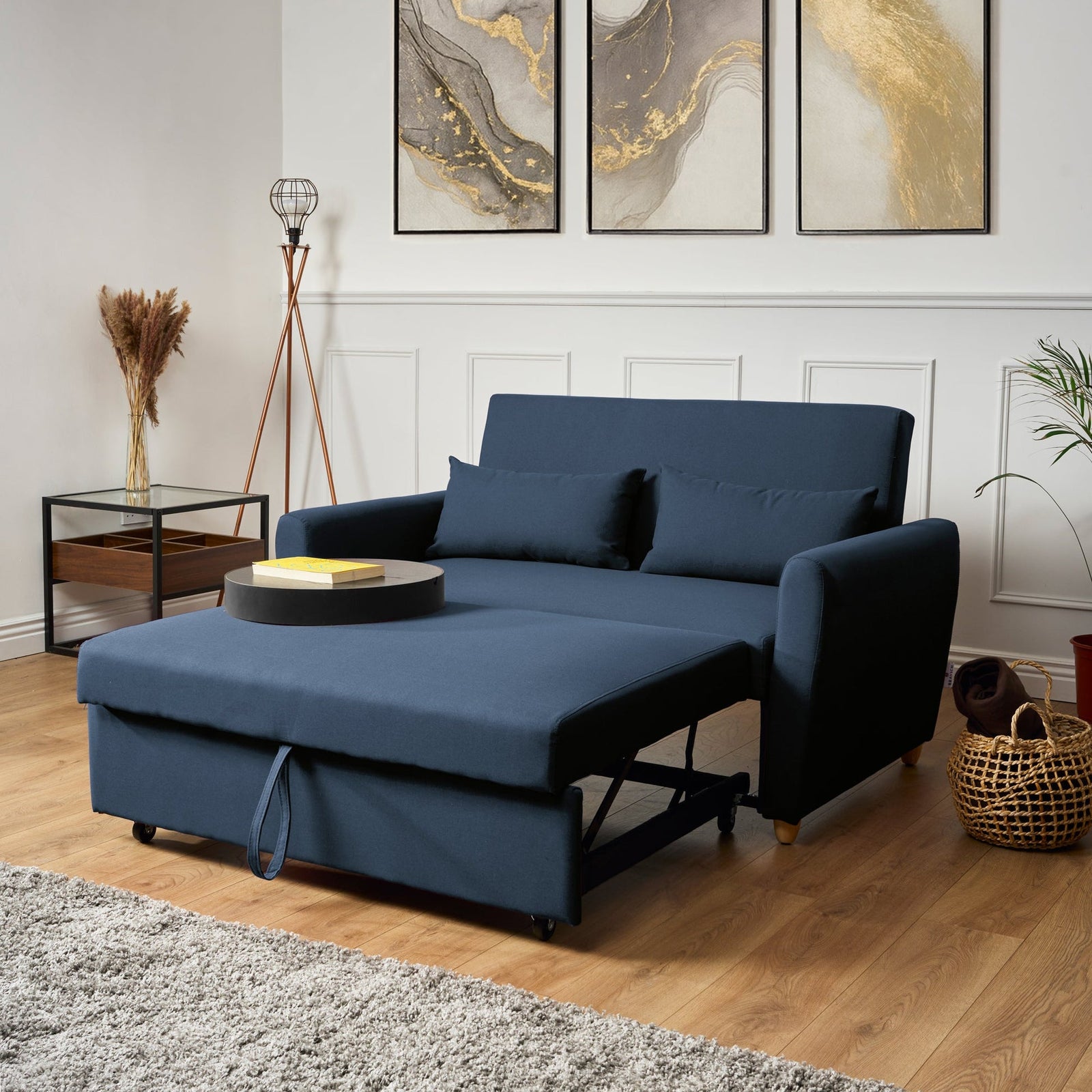2-seater Pull Out Sofa Bed - Convertible Sleeper Sofa | Blue