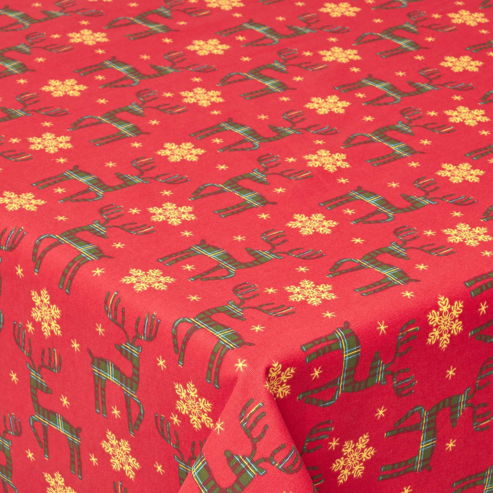 Red Reindeer 100% Cotton Christmas Tablecloth | 137 x 178cm | Red