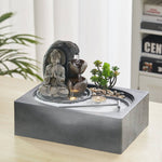 Buddha Zen Tabletop Fountain With Led Light, Tealight Holder And Succulent