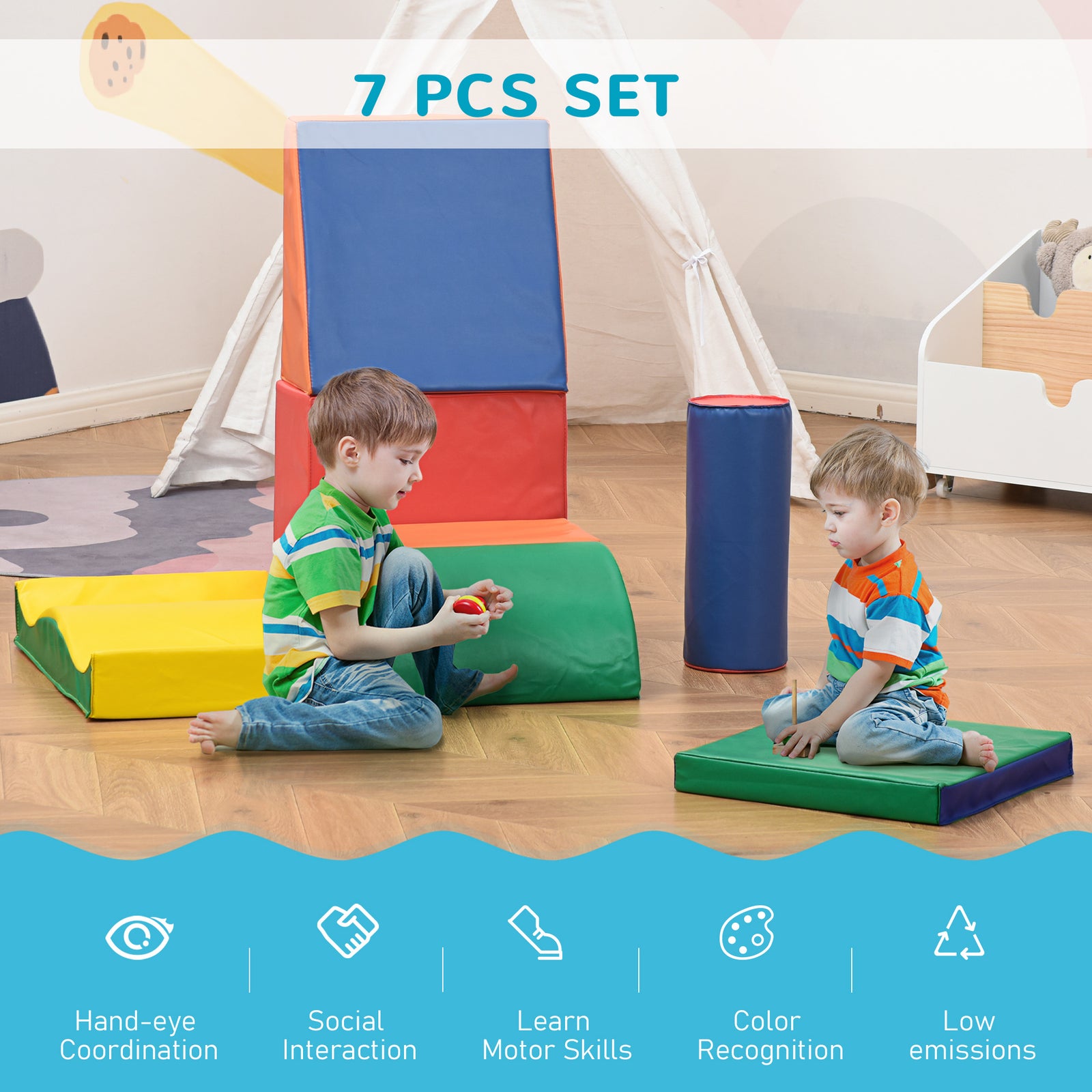 7 Pcs Kids Soft Foam Puzzle Play Blocks Set Learning Toy | Red