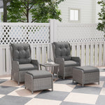 Recliner Rattan Garden Furniture W/ Two-tier Glass Top Table | Light Grey