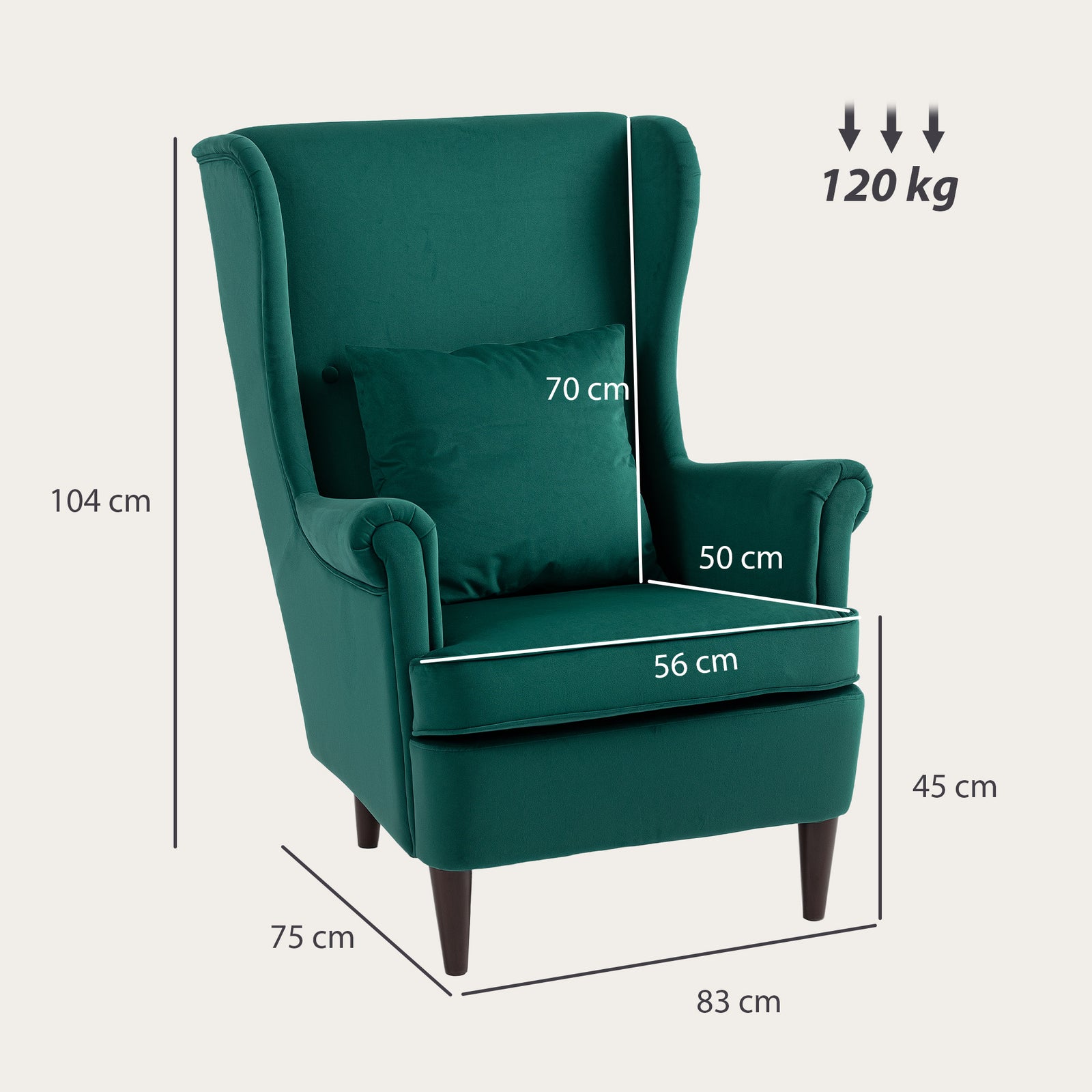 Wingback Chair, Modern Accent Chair For Living Room Bedroom | Green