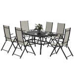 7 Pcs Garden Dining Set, Folding Chairs And Metal Top Table | Khaki