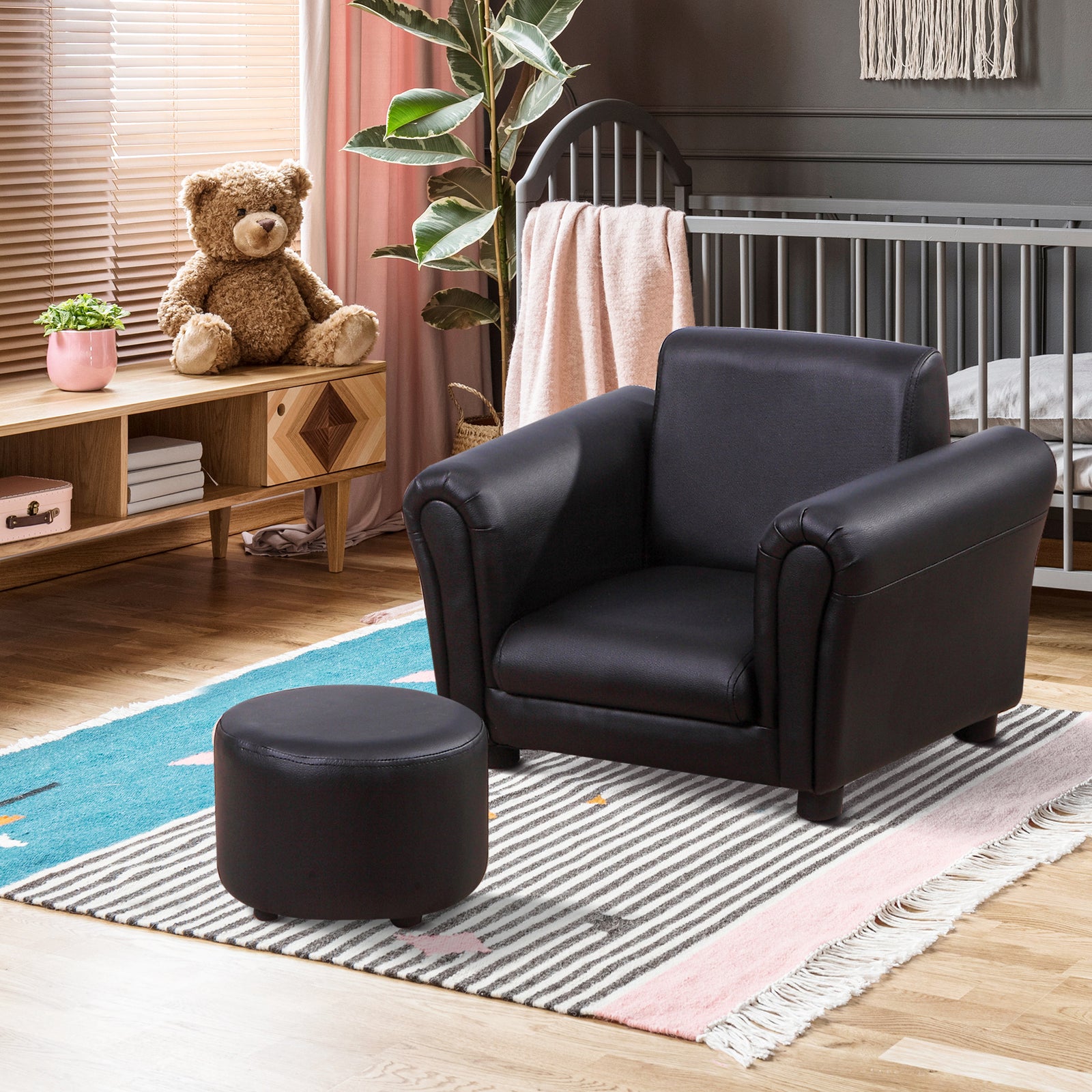 Kids Sofa Chair Set Armchair Seating Seat Bedroom Playroom Stool | Black