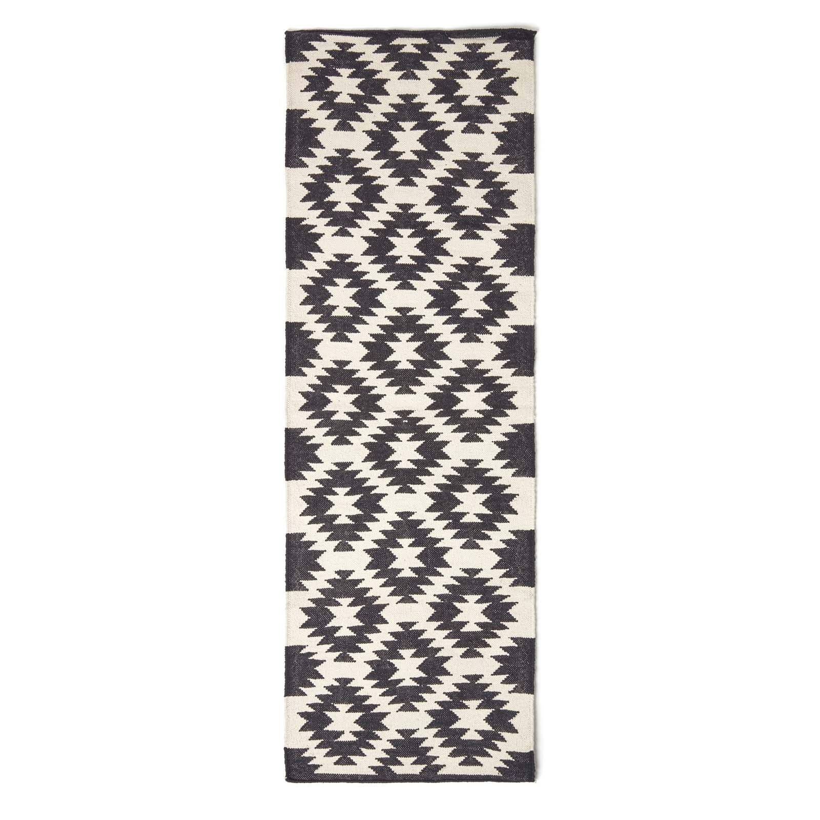 Zurich Handwoven Black And White Cotton Geometric Kilim Rug | 200cm | Black & White