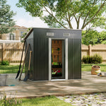 4x6ft Metal Storage Shed With Double Doors,ventilation And Foundation Frame Flat Roof Outdoor Tool Shed For Garden | Charcoal Black