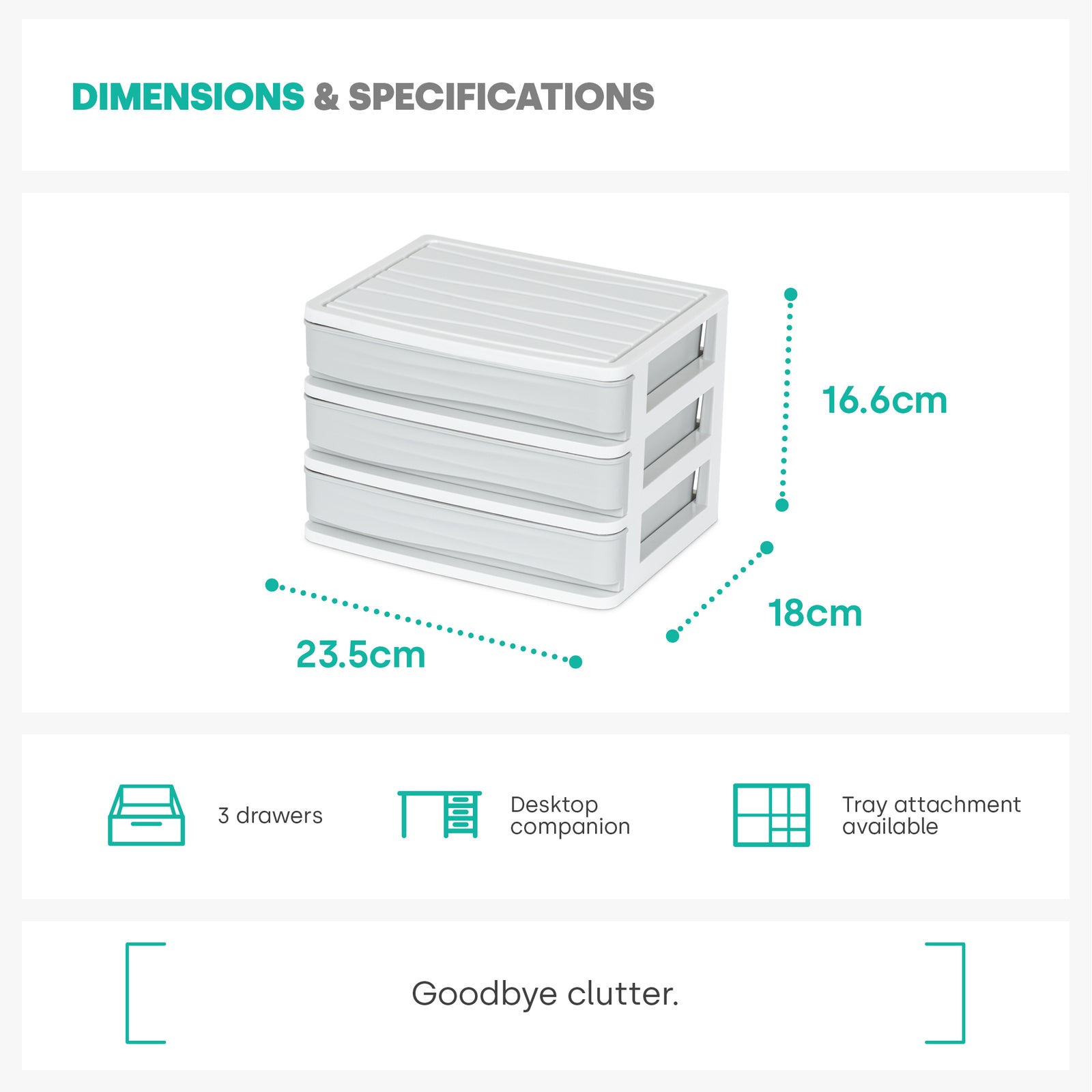 3 Drawer Small Desk Organiser - Grey