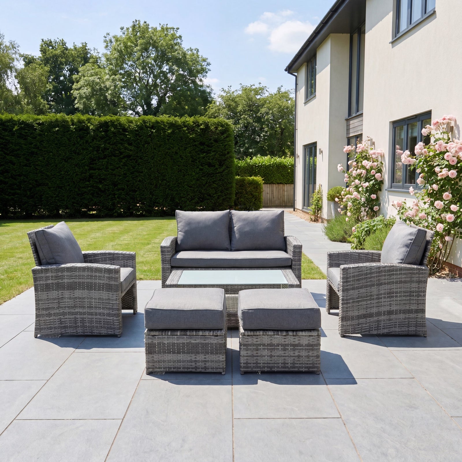 Dovera 6 Seat Rattan Patio Set | Grey