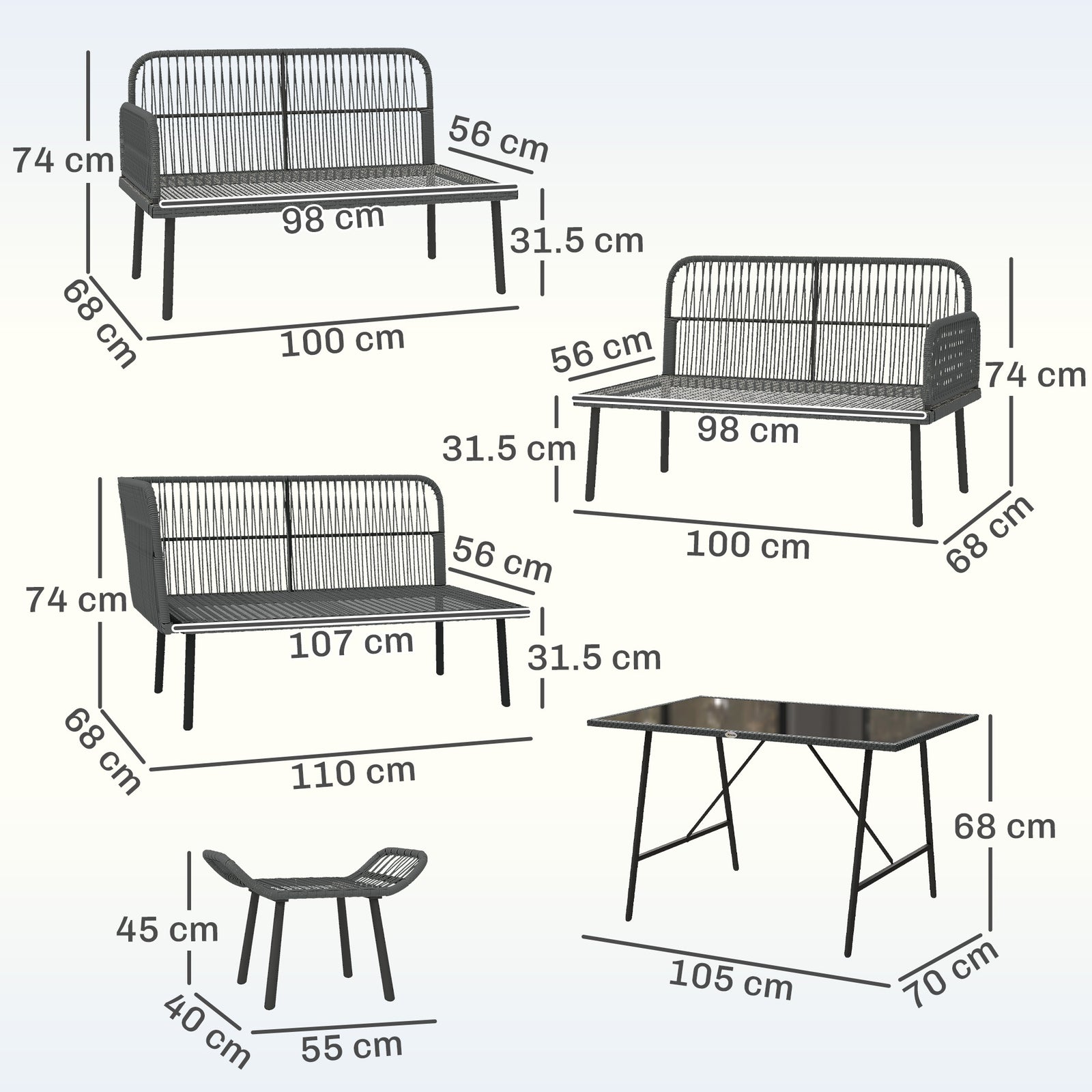 Sectional Outdoor Furniture With Glass Top Table | Orange