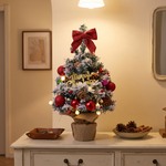 24in Pre-lit Snow-flocked Artificial Mini Artificial Christmas Tree, Merry Christmas