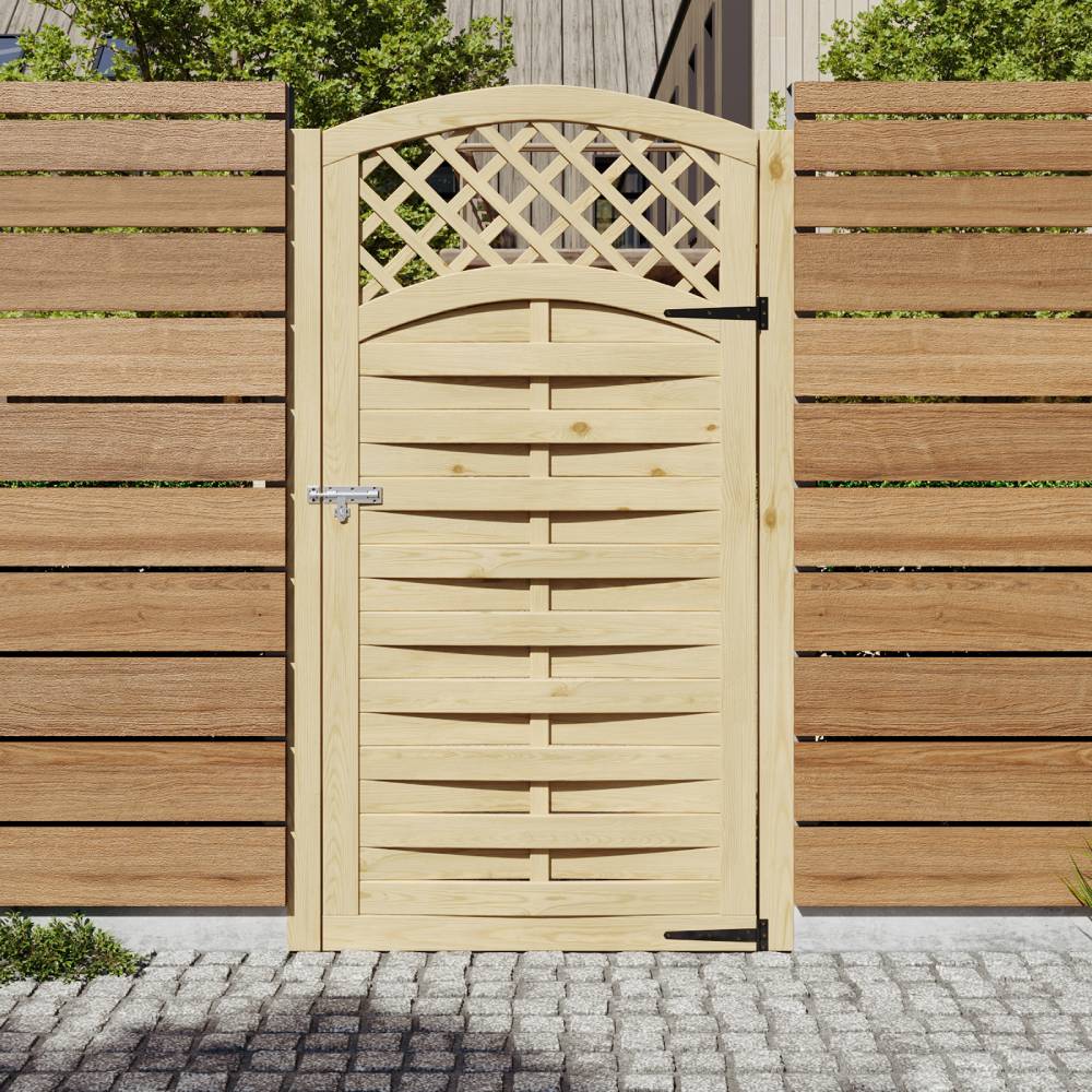 90cm W X 180cm H Lattice Top Wooden Garden Gate With Door Latch
