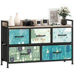 5-drawer Chest Of Drawers, Fabric Dresser With Open Shelf | Blue
