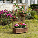 Outsunny Wooden Planter With Trellis, Raised Bed For Garden, Brown
