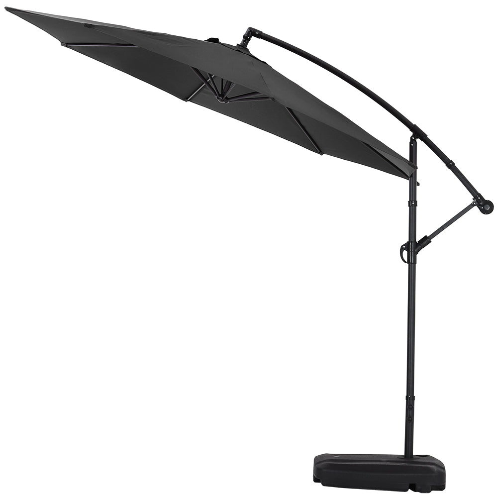 3m Banana Cantilever Patio Parasol For Outdoor Sunshade And Rain With Fillable Base On Wheels | One Size | Black