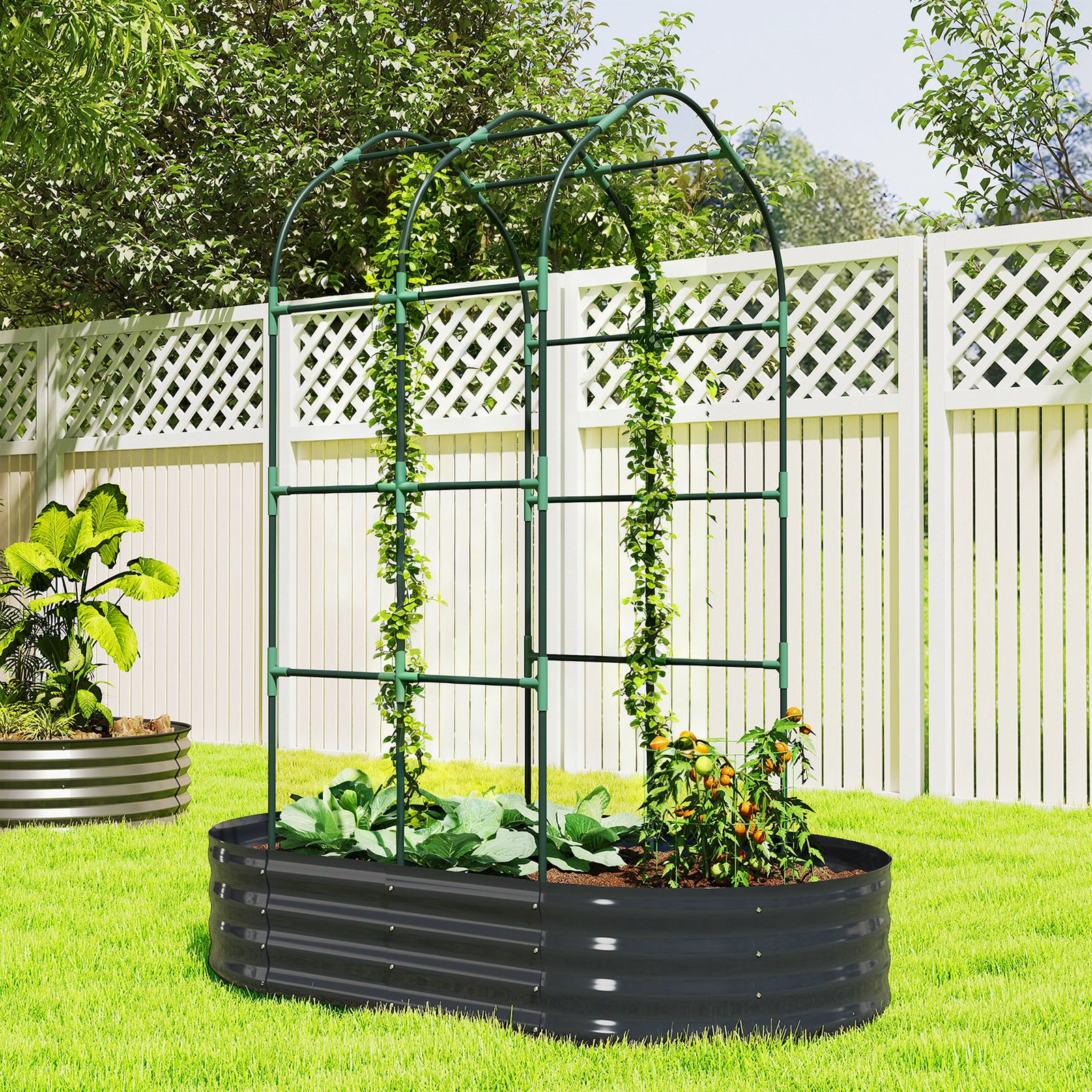 5 X 3 X 6ft Galvanised Raised Garden Bed With Trellis | Dark Grey