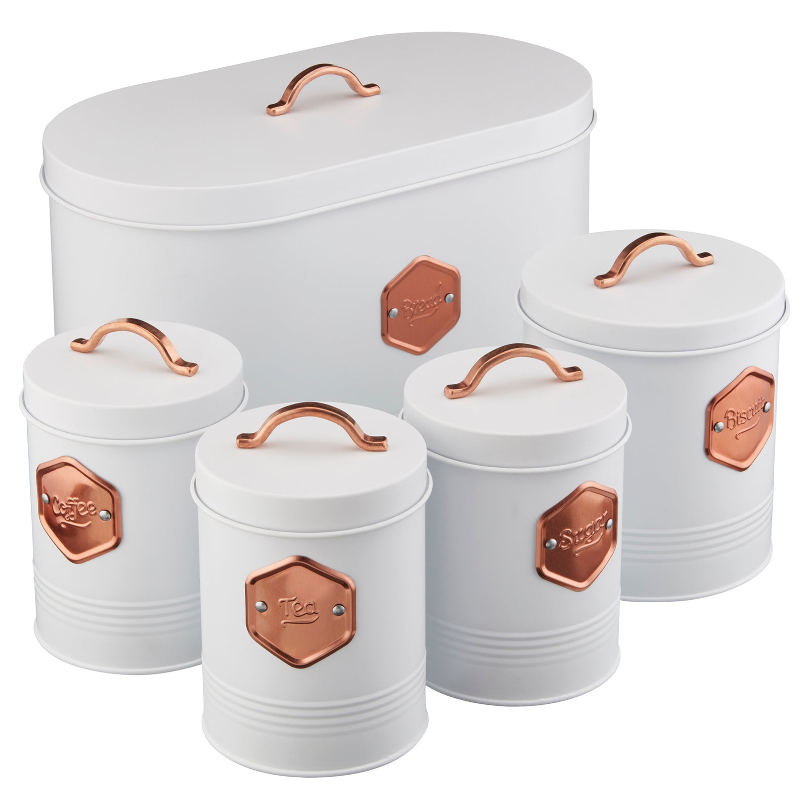 5 Piece Kitchen Storage Set   White/copper
