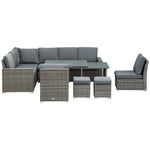 Sofa Sectional W/ Cushioned Seat, Footstools And Glass Table | Gray