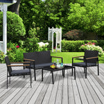 4 Pcs Pe Rattan Furniture Set W/ Cushions Table
