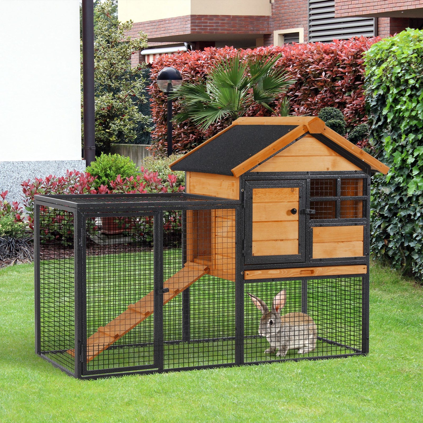 Wood-metal Rabbit Hutch Elevated Pet House Outdoor 122 X 63 X 92cm