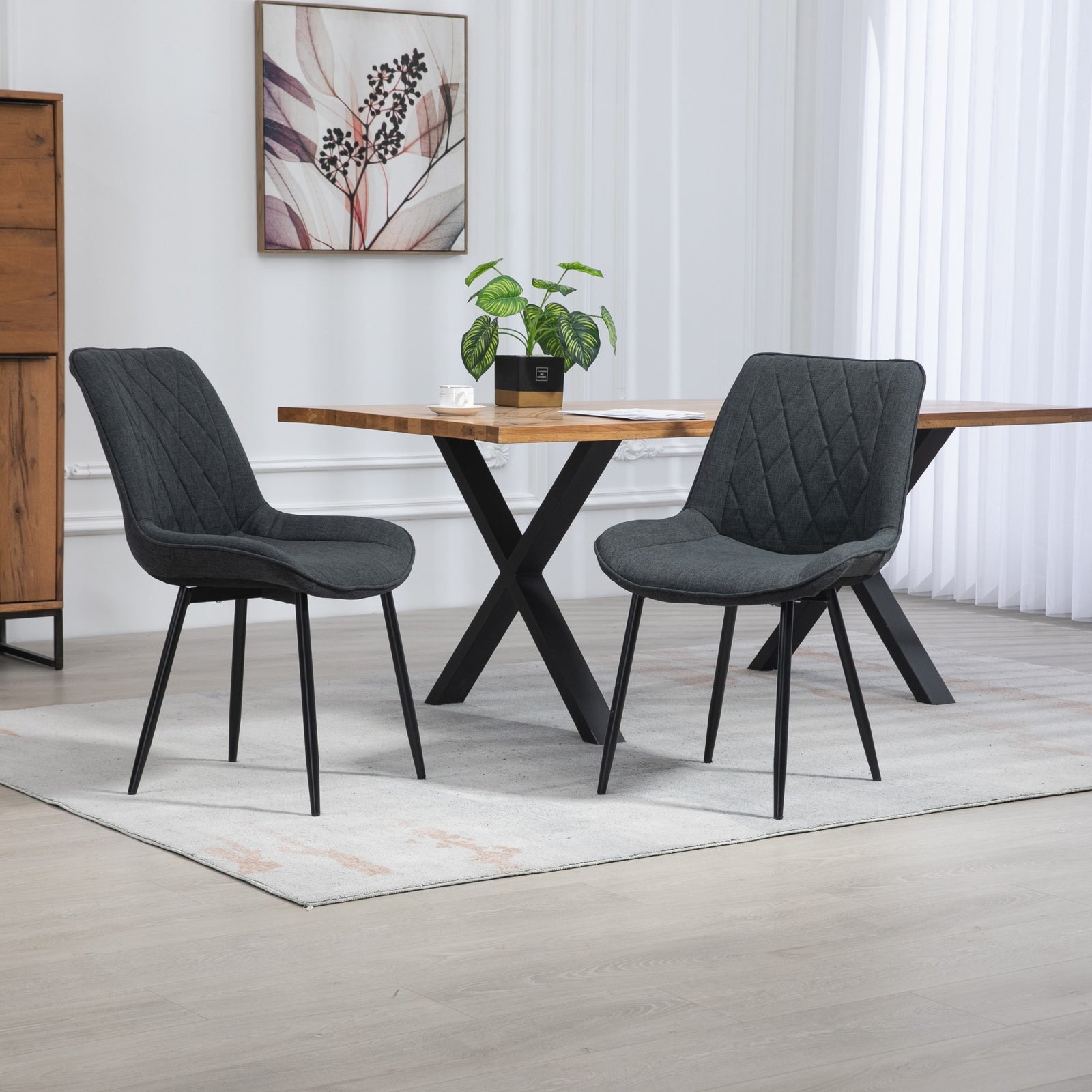 Set Of 2 Bovino Fabric Dining Chairs | Black
