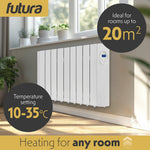 Electric Panel Heater Oil Filled Radiator Day Timer Wall Mounted Low Energy Retention Digital Thermostat Convector | 1800w | White