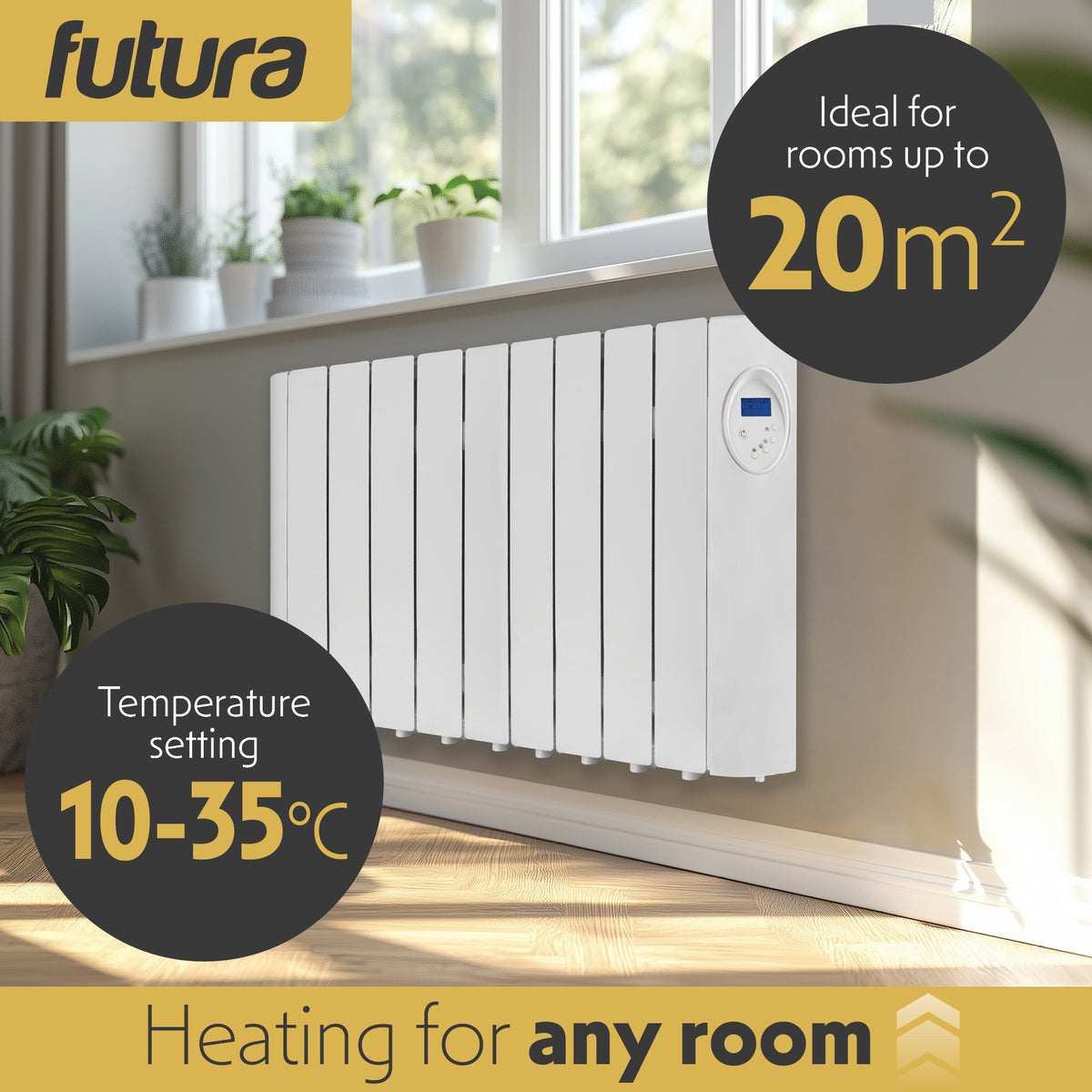 Electric Panel Heater Oil Filled Radiator Day Timer Wall Mounted Low Energy Retention Digital Thermostat Convector | 1800w | White
