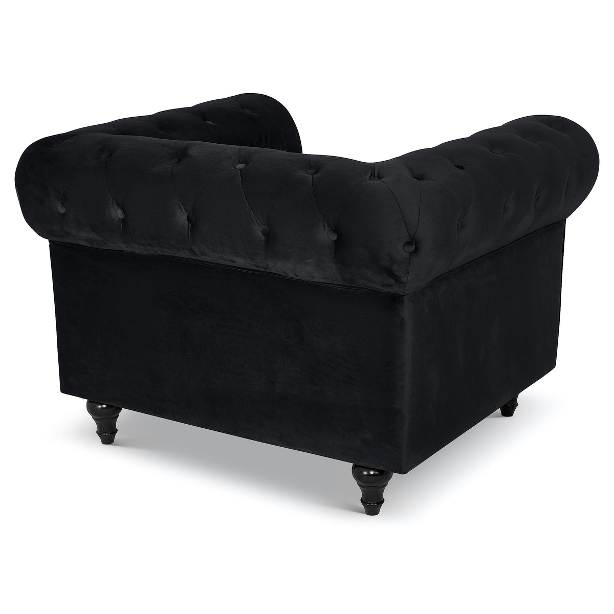 Chesterfield Scroll Arm Velvet Sofa 1 Seater | Black