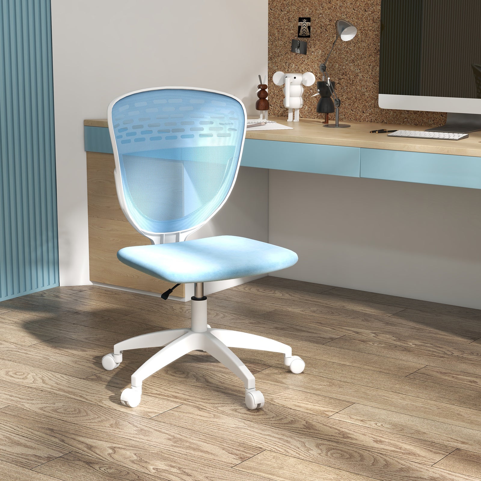 Armless Adjustable Office Chair | Light Blue