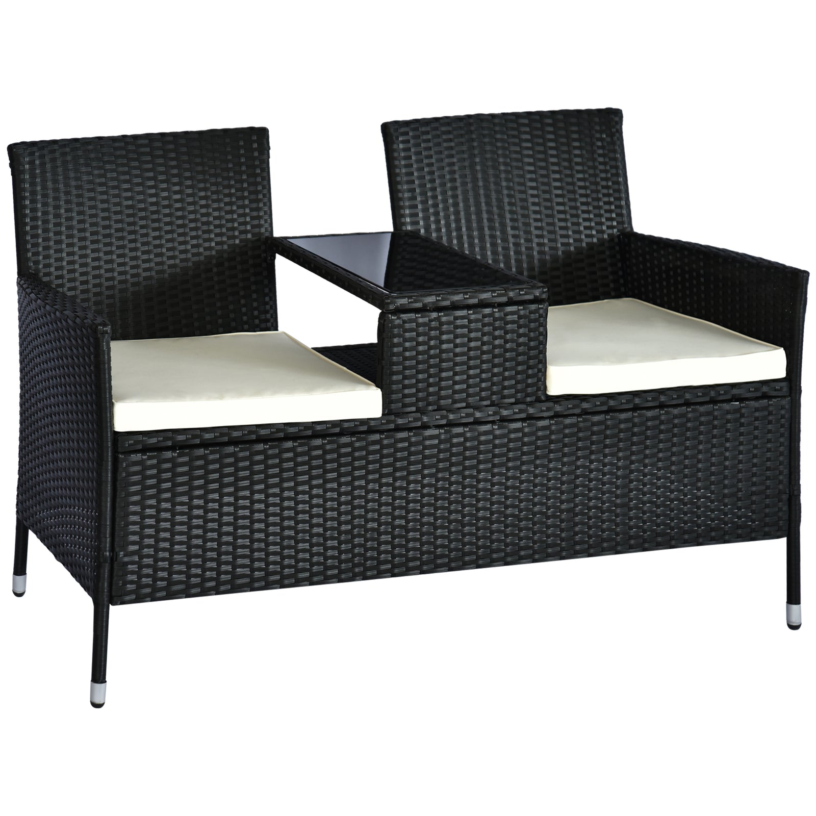 Companion Seat Table Chair Conservatory Rattan Loveseat | Black