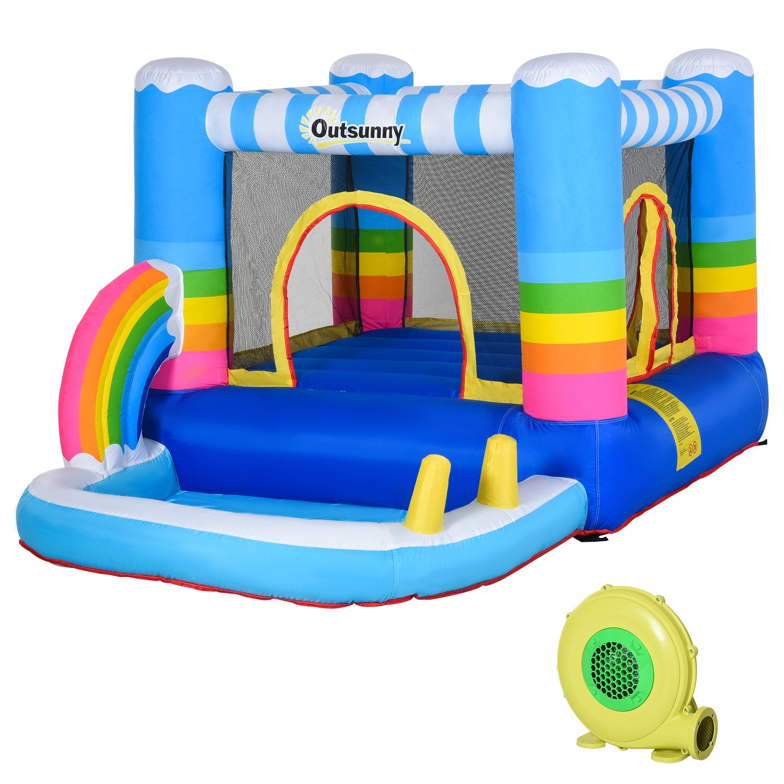 Kids Bouncy Castle With Pool Outdoor Trampoline W/ Net Blower 3-8 Yrs