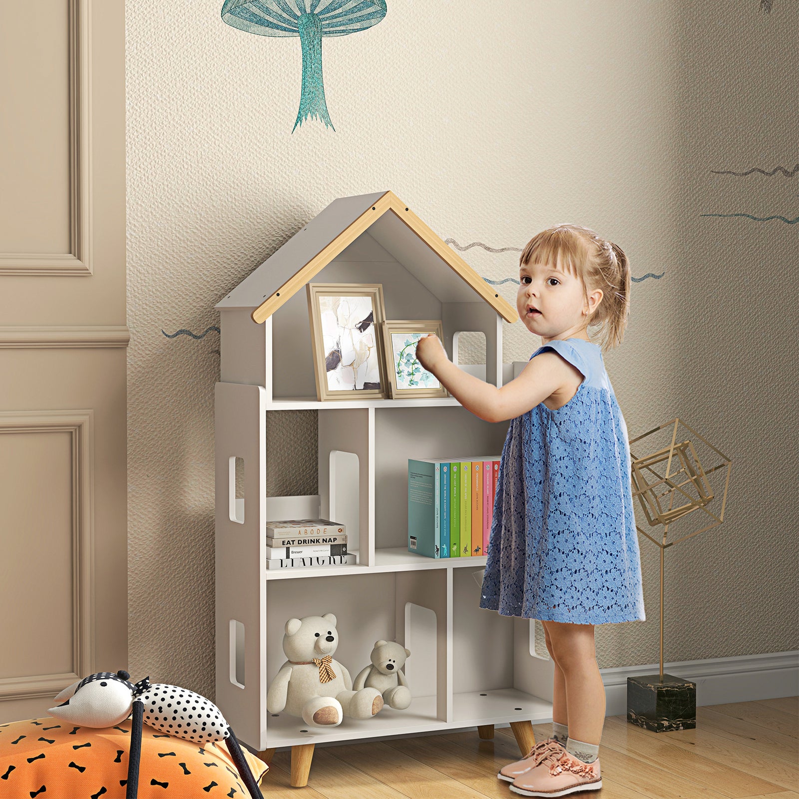 3 Tier Toy Storage Shelf W/ Six Cubes, For Playroom, Bedroom - White