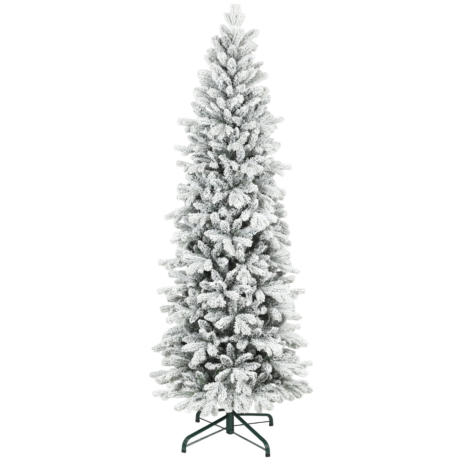 Pencil Christmas Tree With Snow, Realistic Tips, Easy Assembly | 7ft | Green